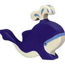 Blue Whale with Water Fountain Wooden Figure
