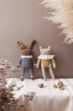 Bunny Knitted Soft Toy in Slate Jumpsuit