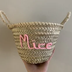 Embroidered 'Mice' Mini Basket | Light Pink
