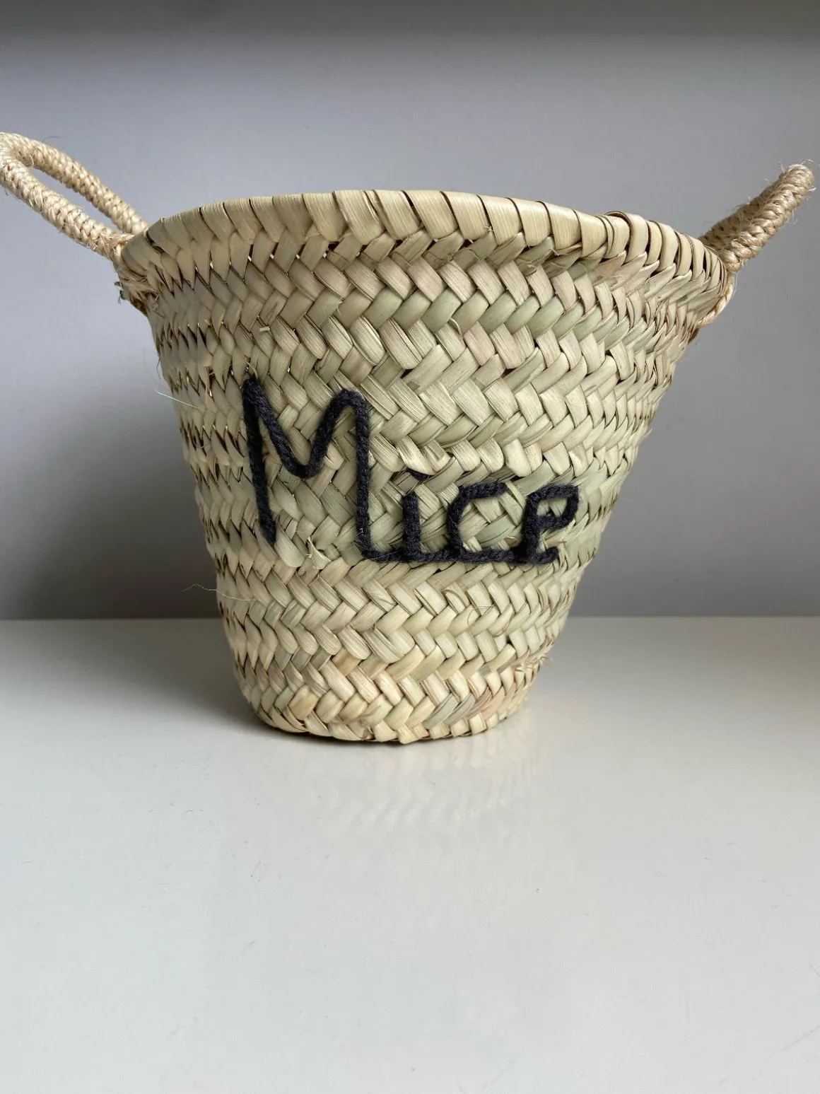 Embroidered 'Mice' Mini Basket | Grey