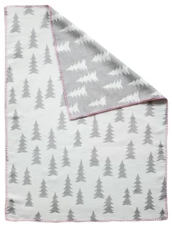 Fine Little Day Gran Woven Child Blanket | Grey/White with Pink Trim