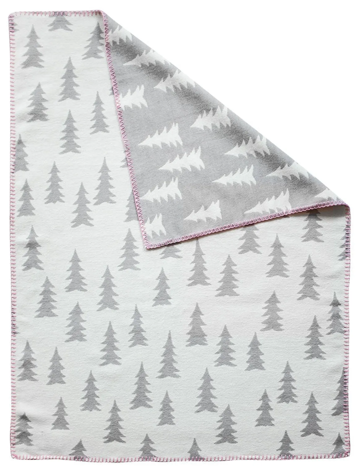 Fine Little Day Gran Woven Child Blanket | Grey/White with Pink Trim