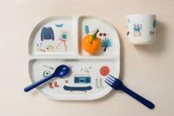 Illustrated Bamboo Kid Dinner Set | Royal Blue
