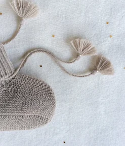 Knitted Booties with Embroidered Pouch - Taupe
