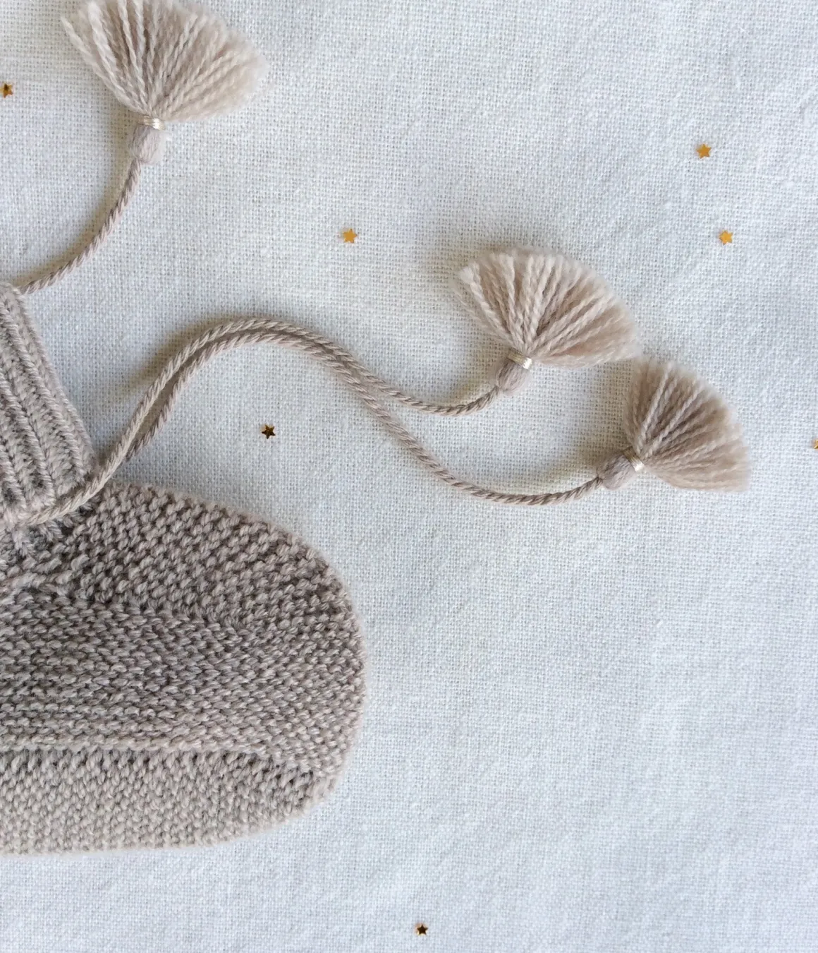 Knitted Booties with Embroidered Pouch - Taupe