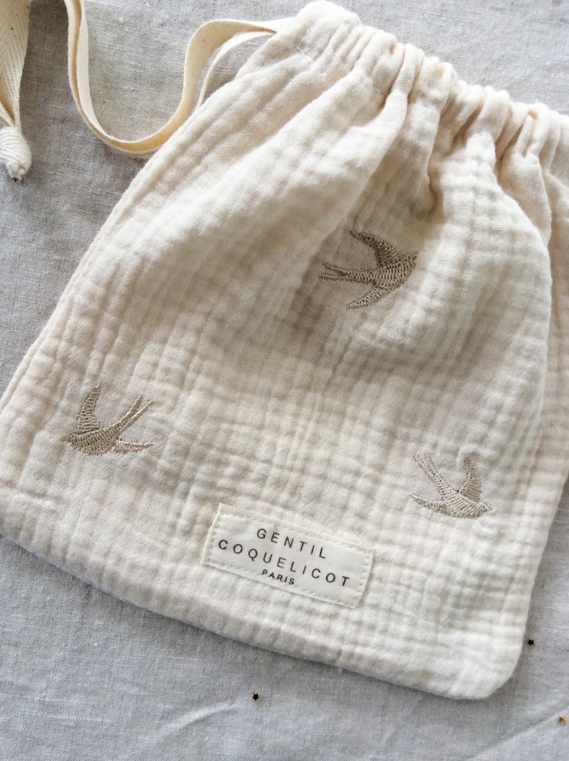 Knitted Booties with Embroidered Pouch - Taupe