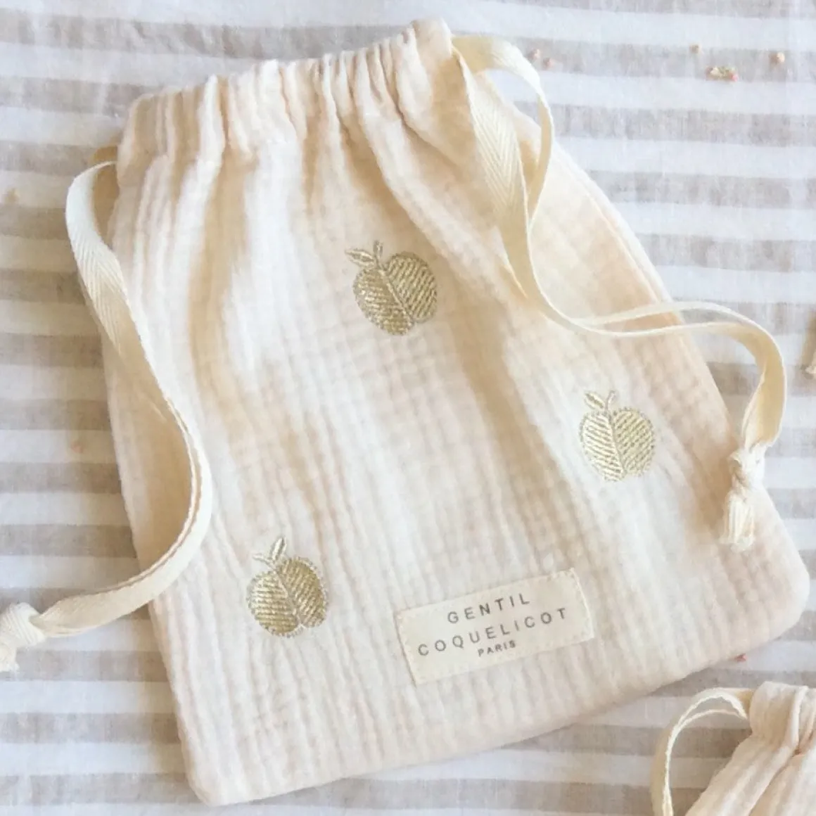 Knitted Booties with Embroidered Pouch - Taupe