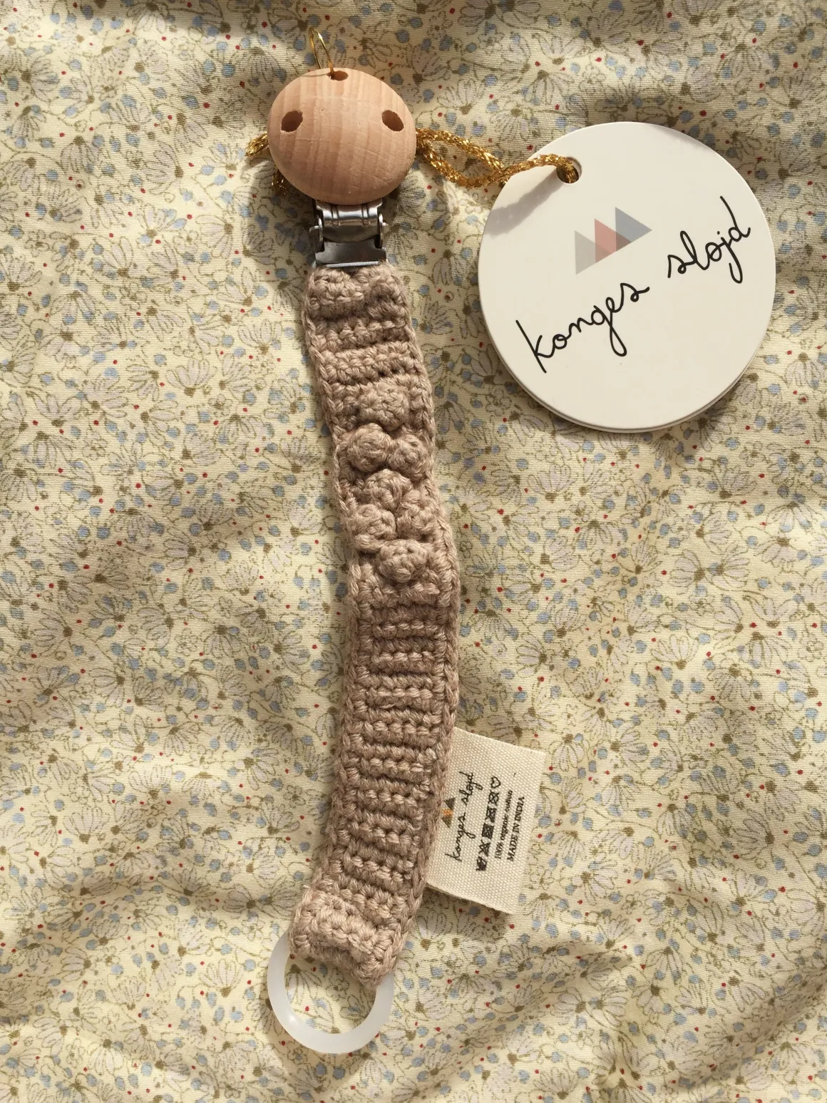 Knitted Organic Cotton Pacifier Clip | Brown Melange