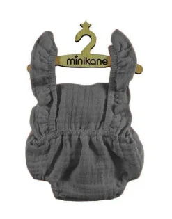 Lou Retro Romper Double Gauze Cotton | Grey for Minikane x Gordis Dolls