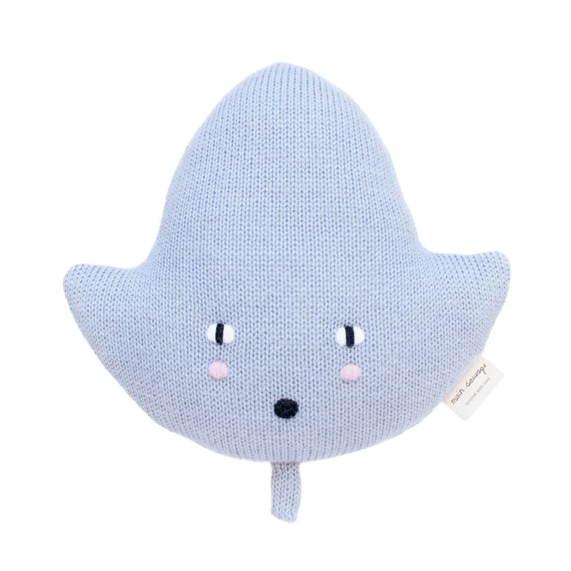 Mini Leaf Knitted Cushion in Baby Blue