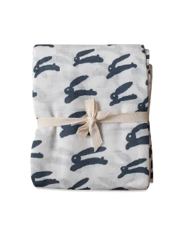 100% Organic Rabbit Muslin Blanket, White/Night Blue by Fine Little Day