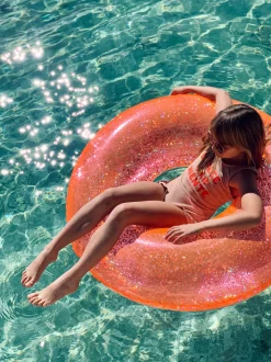 Pool Ring | Neon Coral Glitter