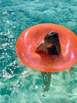 Pool Ring | Neon Coral Glitter