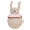 Roly Poly Rabbit Knitted Soft Toy in Beige with Rose Ruff