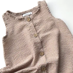Seersucker Romper - Beige Gingham by bel & bow