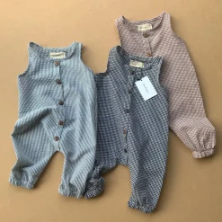 Seersucker Romper - Beige Gingham by bel & bow