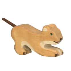 Small Playing Lion Wooden Figure