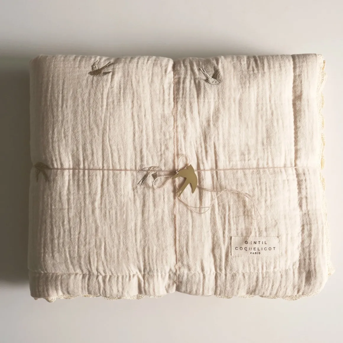 Swallows Embroidered Baby Quilt