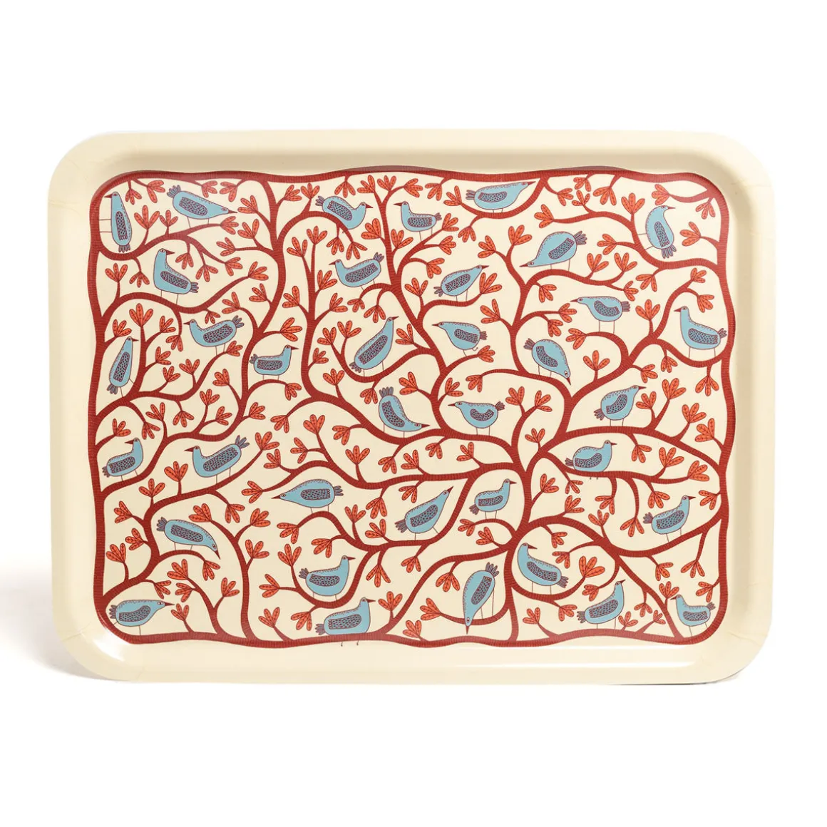 Tree and Bird Illustrated Tray in Cream by Mia Nilsson
