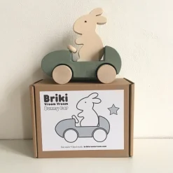 Wooden Bunny Push Toy Car in Grey by Briki Vroom Vroom