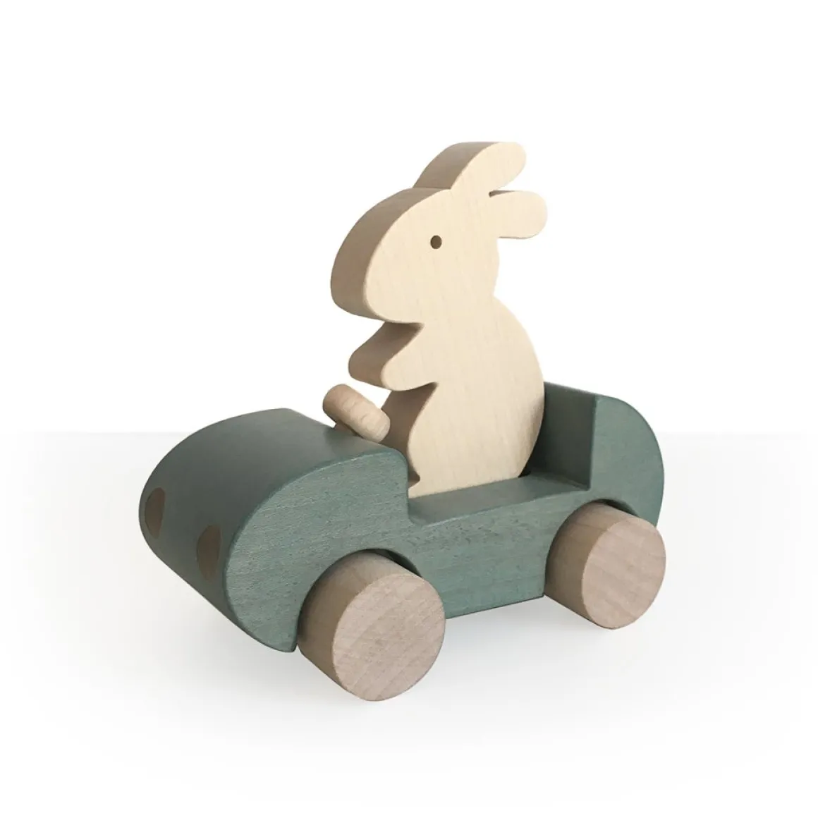 Wooden Bunny Push Toy Car in Grey by Briki Vroom Vroom