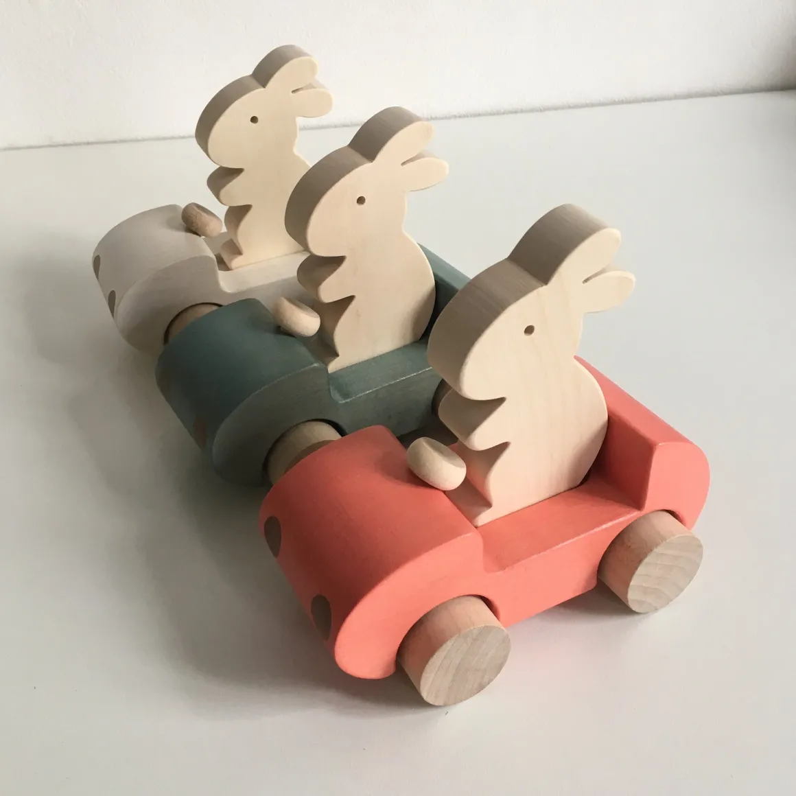 Wooden Bunny Push Toy Car in Grey by Briki Vroom Vroom