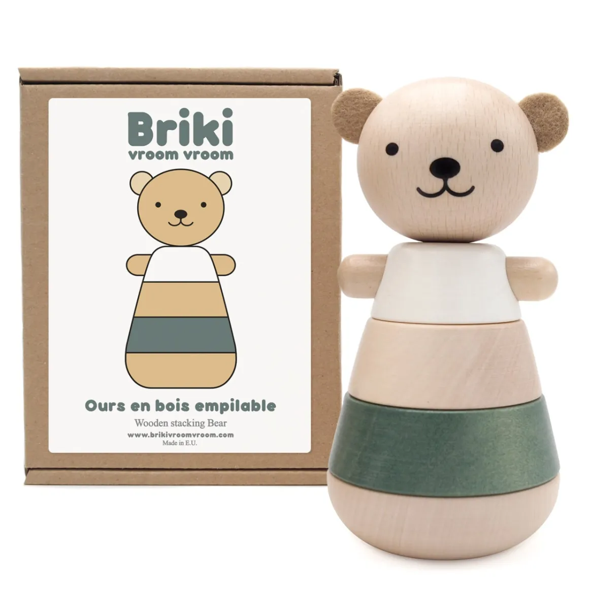 Wooden Stacking Bear in Grey by Briki Vroom Vroom